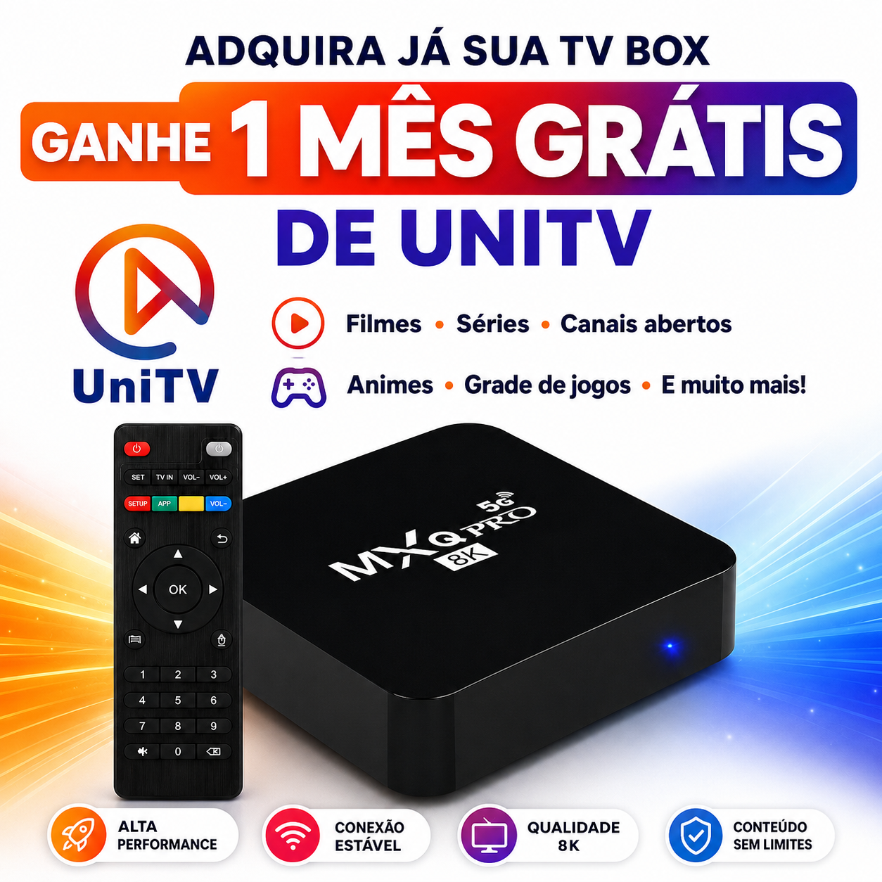 TV Box MXQ Pro 8K com 1 mês grátis de Uni TV