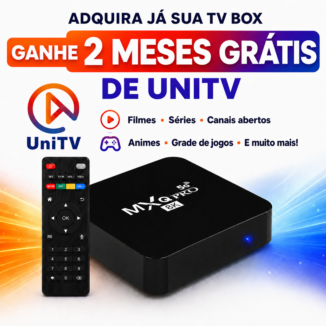 TV Box MXQ Pro 8K com 2 meses grátis de Uni TV