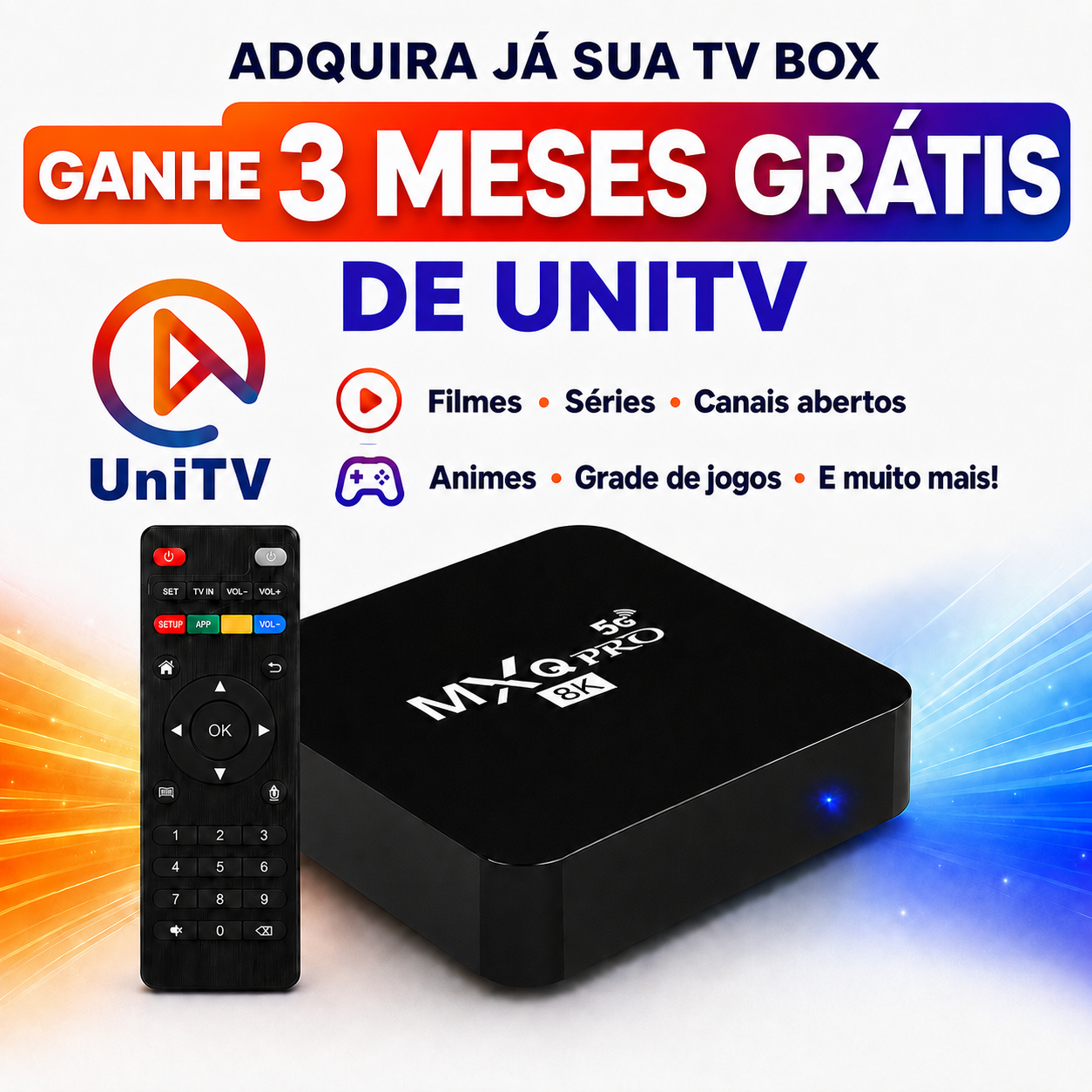 TV Box MXQ Pro 8K com 3 meses grátis de Uni TV